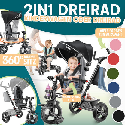 KIDIZ® Dreirad 5In1 Kinderdreirad Kinder Lenkstange Fahrrad Baby Kinderwagen
