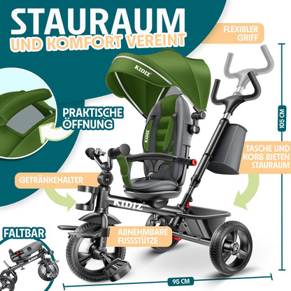 KIDIZ® Dreirad 5In1 Kinderdreirad Kinder Lenkstange Fahrrad Baby Kinderwagen