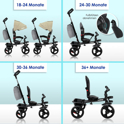 KIDIZ® Dreirad 5In1 Kinderdreirad Kinder Lenkstange Fahrrad Baby Kinderwagen