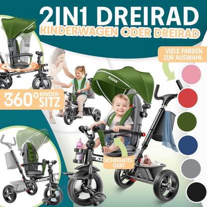 KIDIZ® Dreirad 5In1 Kinderdreirad Kinder Lenkstange Fahrrad Baby Kinderwagen