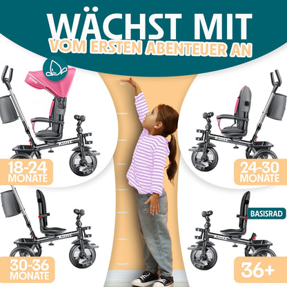 KIDIZ® Dreirad 5In1 Kinderdreirad Kinder Lenkstange Fahrrad Baby Kinderwagen