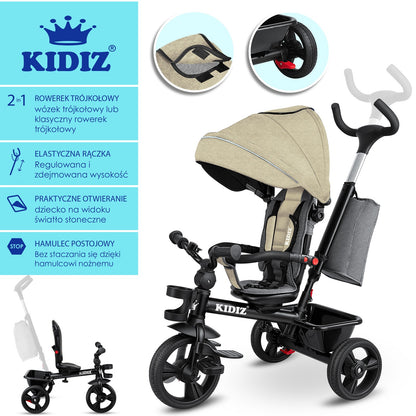 KIDIZ® Dreirad 5In1 Kinderdreirad Kinder Lenkstange Fahrrad Baby Kinderwagen