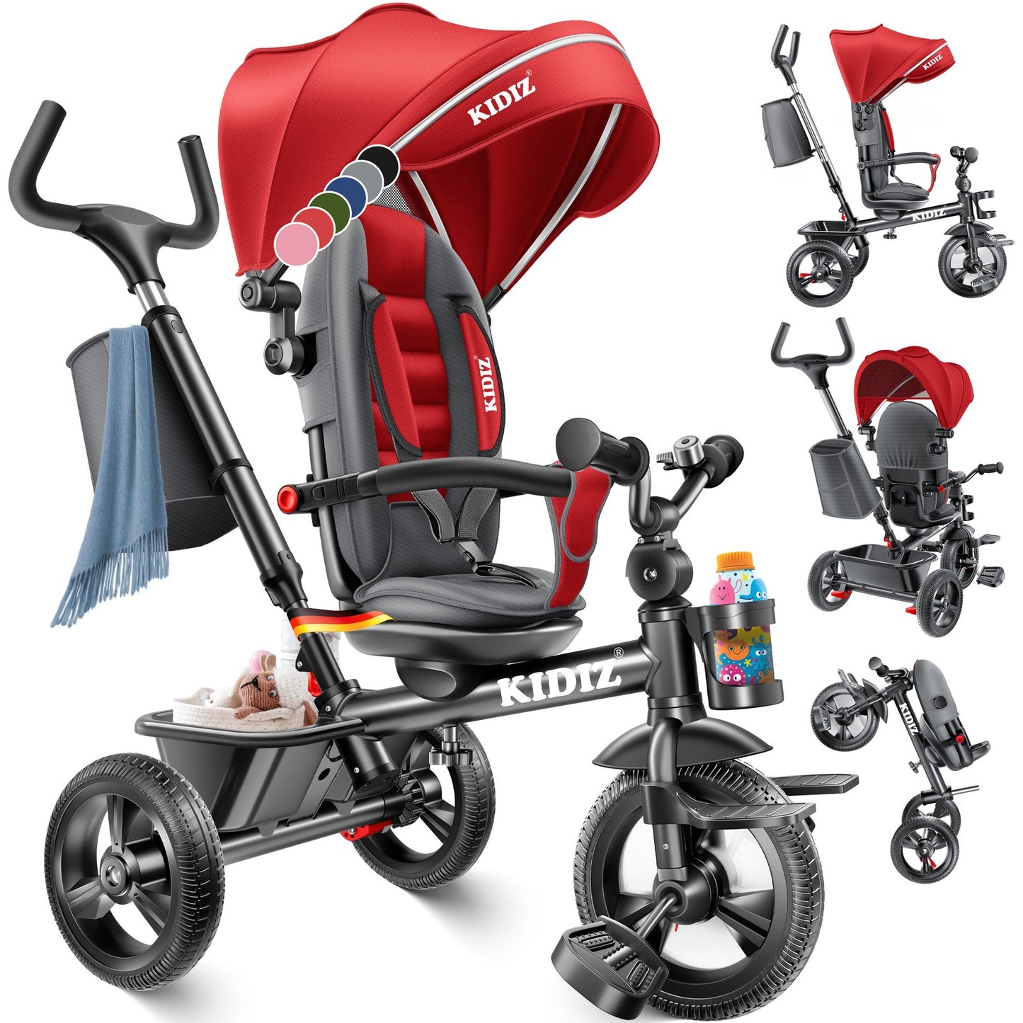 KIDIZ® Dreirad 5In1 Kinderdreirad Kinder Lenkstange Fahrrad Baby Kinderwagen