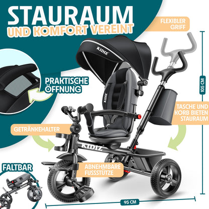 KIDIZ® Dreirad 5In1 Kinderdreirad Kinder Lenkstange Fahrrad Baby Kinderwagen