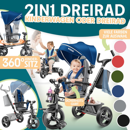 KIDIZ® Dreirad 5In1 Kinderdreirad Kinder Lenkstange Fahrrad Baby Kinderwagen