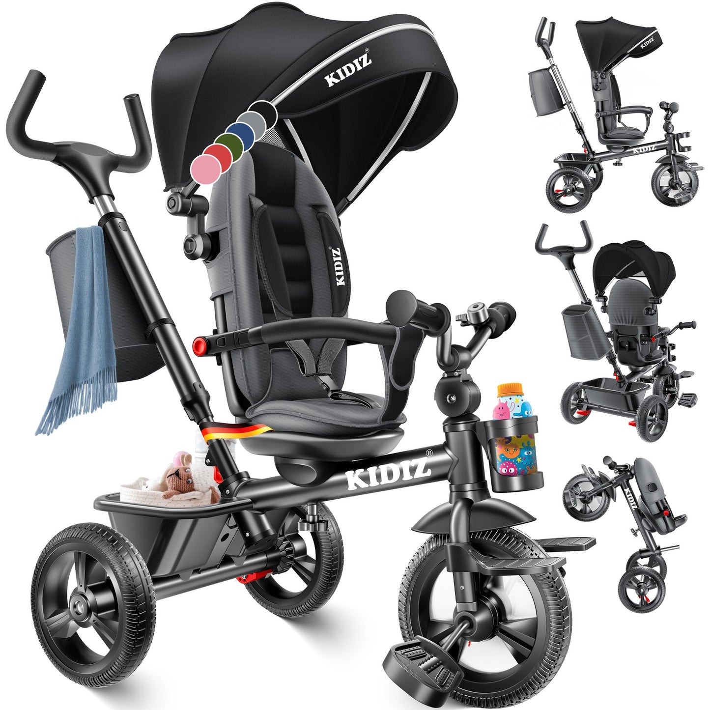 KIDIZ® Dreirad 5In1 Kinderdreirad Kinder Lenkstange Fahrrad Baby Kinderwagen