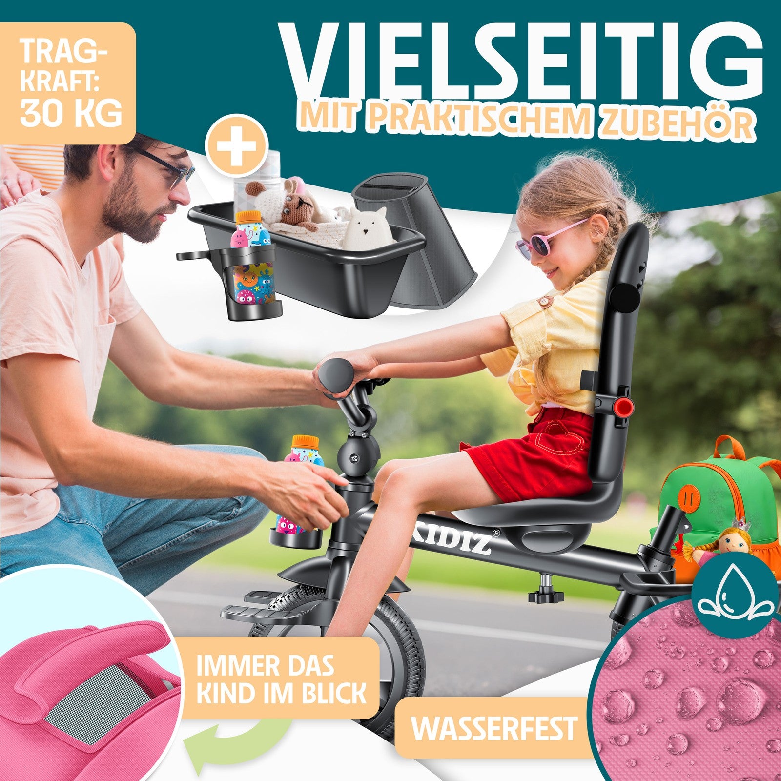 KIDIZ® Dreirad 5In1 Kinderdreirad Kinder Lenkstange Fahrrad Baby Kinderwagen