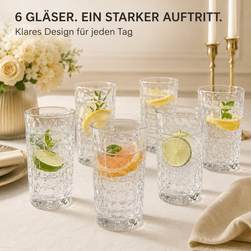 Sechs Trinkgläser im Diamantdesign – klares Design für jeden Tag