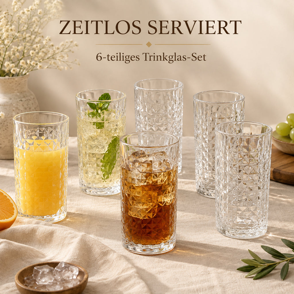 Zeitlos serviertes sechsteiliges Trinkglas-Set