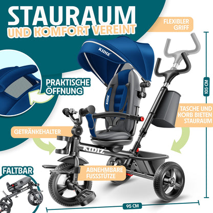 KIDIZ® Dreirad 5In1 Kinderdreirad Kinder Lenkstange Fahrrad Baby Kinderwagen