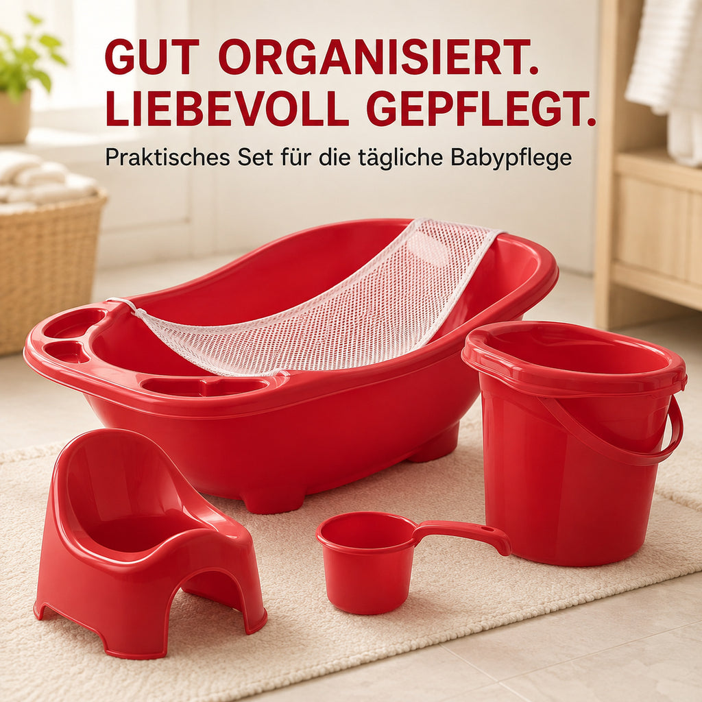 Praktisches rotes Set für die tägliche Babypflege