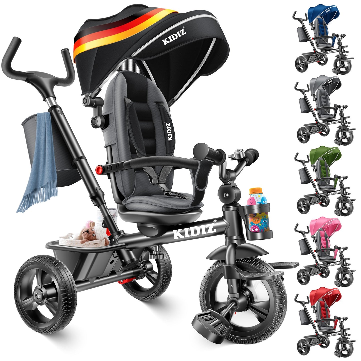 KIDIZ® Dreirad 5In1 Kinderdreirad Kinder Lenkstange Fahrrad Baby Kinderwagen