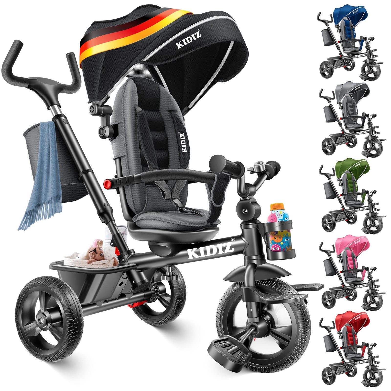 KIDIZ® Dreirad 5In1 Kinderdreirad Kinder Lenkstange Fahrrad Baby Kinderwagen