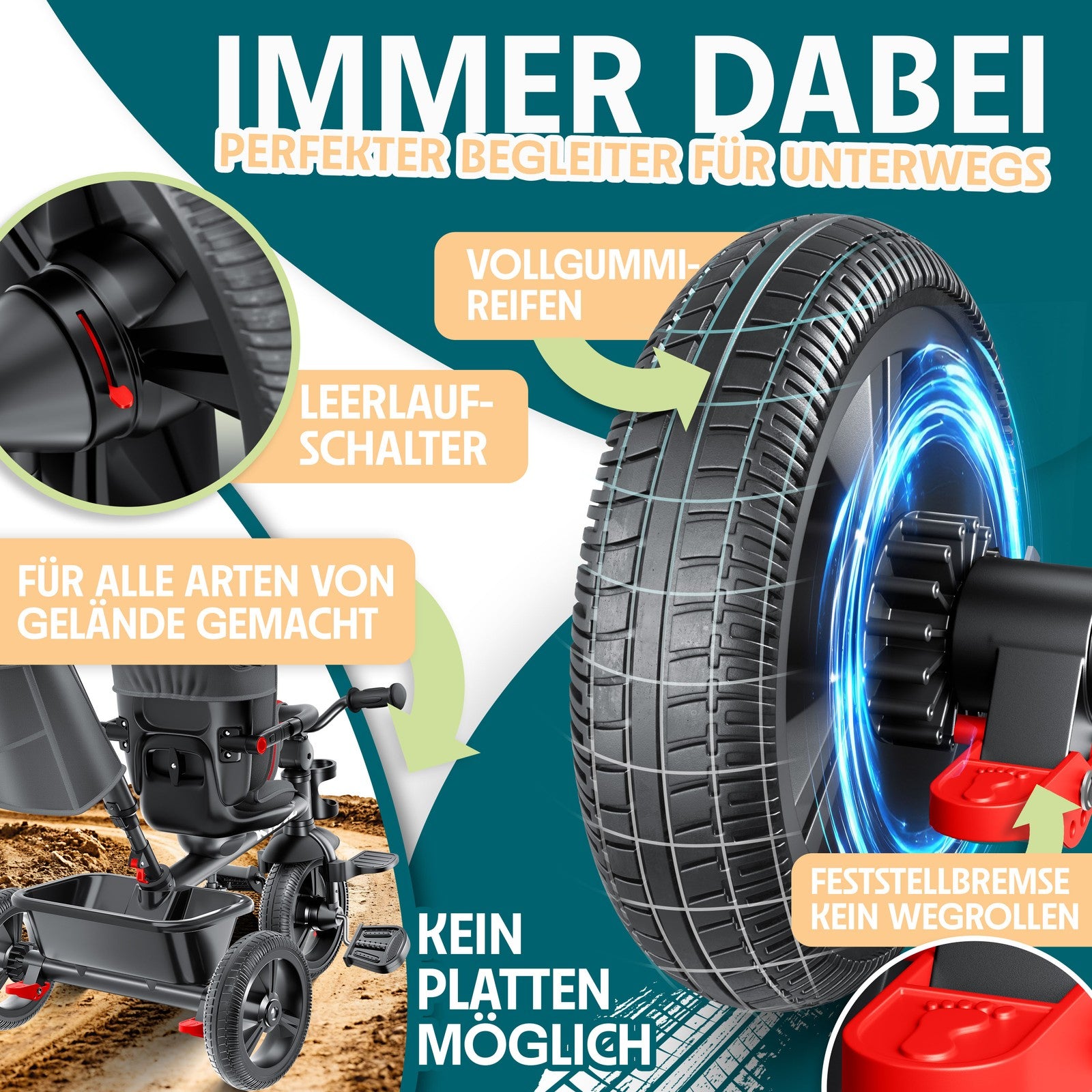 KIDIZ® Dreirad 5In1 Kinderdreirad Kinder Lenkstange Fahrrad Baby Kinderwagen