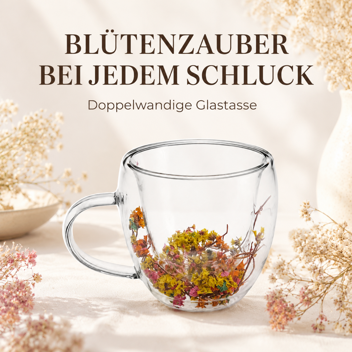 Doppelwandige Glastasse – Blütenzauber