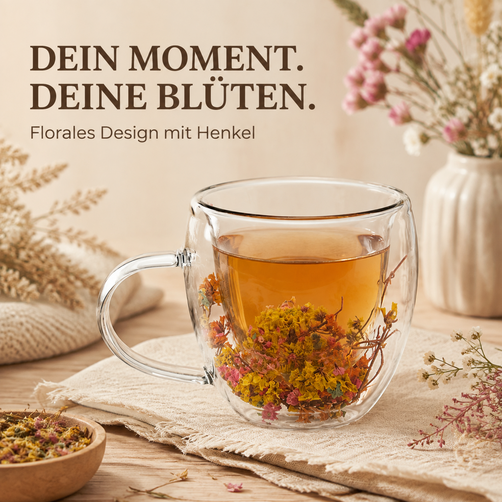 Florale Glastasse mit Henkel