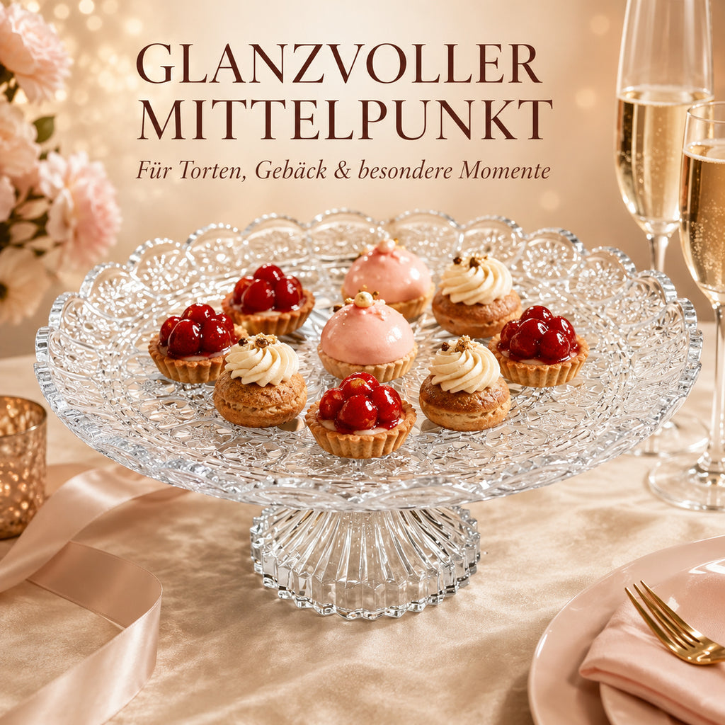 Glas-Tortenplatte mit Fuß für Torten und Gebäck