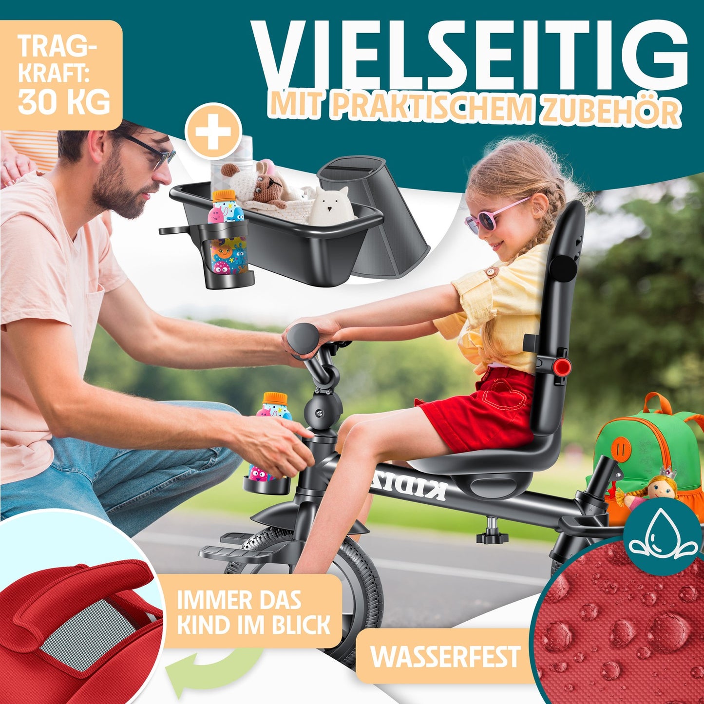 KIDIZ® Dreirad 5In1 Kinderdreirad Kinder Lenkstange Fahrrad Baby Kinderwagen
