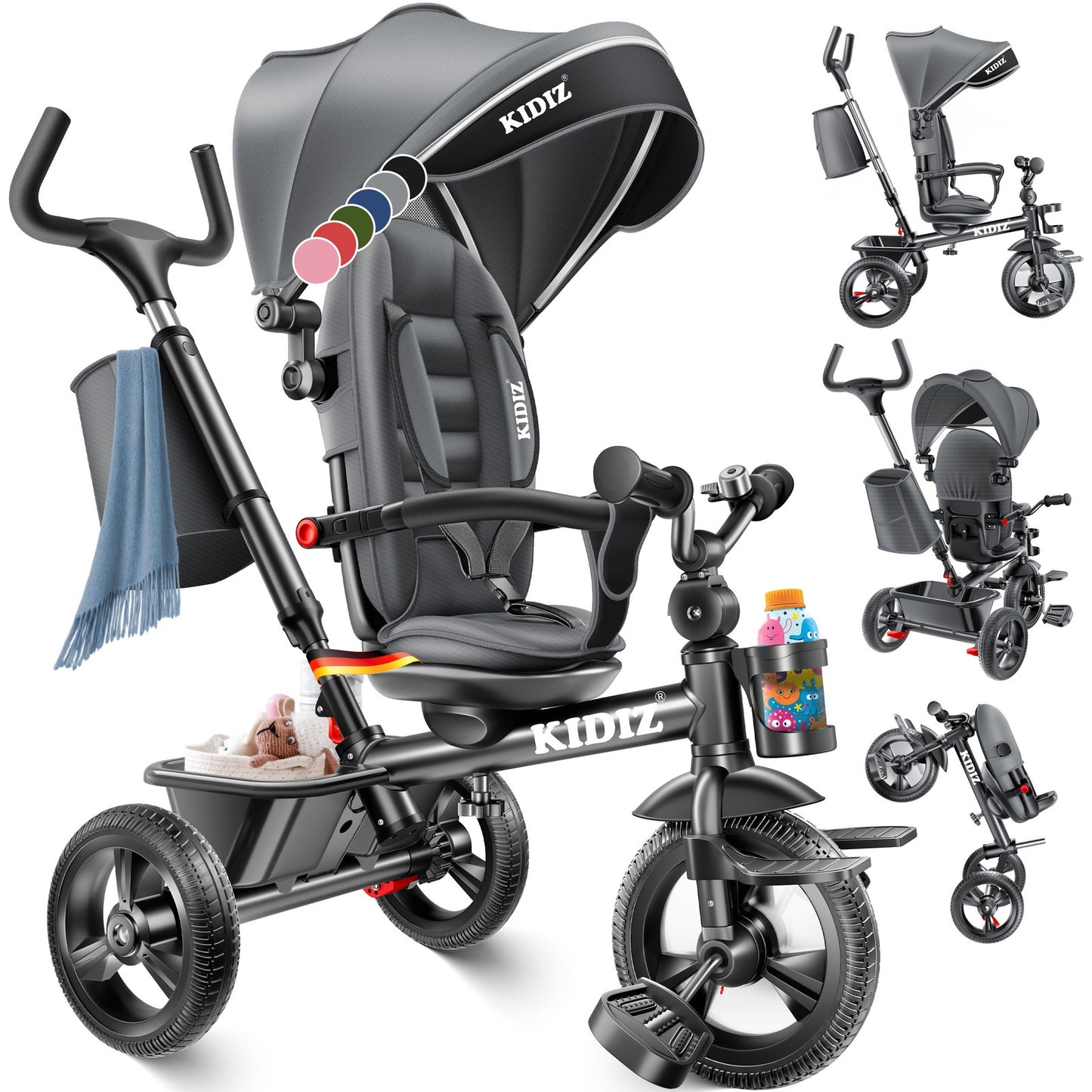 KIDIZ® Dreirad 5In1 Kinderdreirad Kinder Lenkstange Fahrrad Baby Kinderwagen