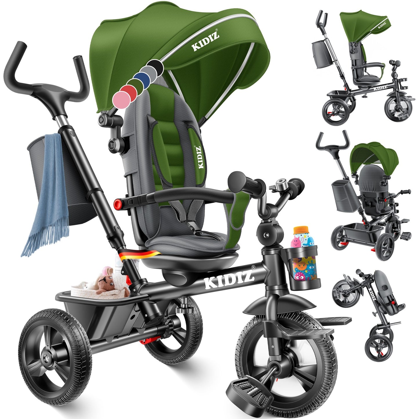 KIDIZ® Dreirad 5In1 Kinderdreirad Kinder Lenkstange Fahrrad Baby Kinderwagen