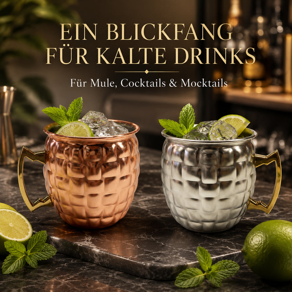 Edelstahl-Cocktailbecher mit geometrischer Struktur für Mule, Cocktails und Mocktails
