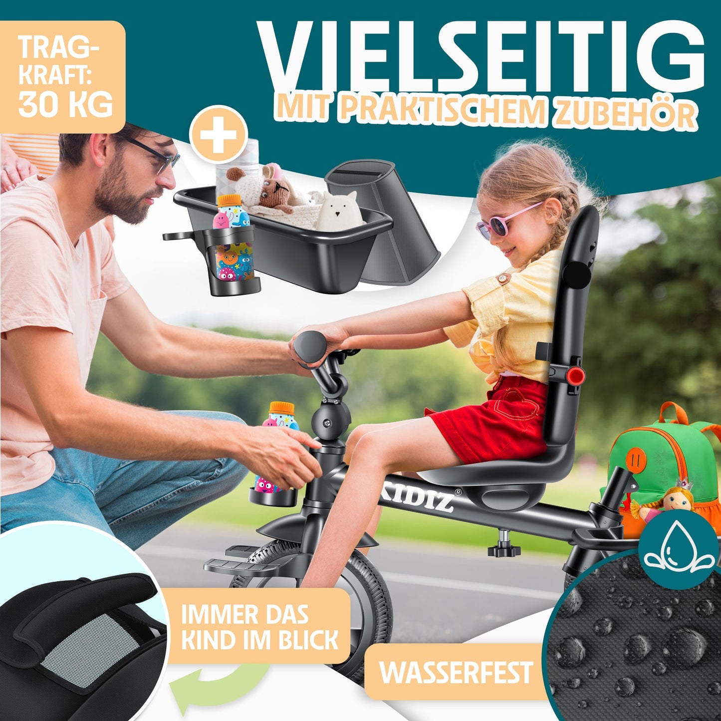 KIDIZ® Dreirad 5In1 Kinderdreirad Kinder Lenkstange Fahrrad Baby Kinderwagen