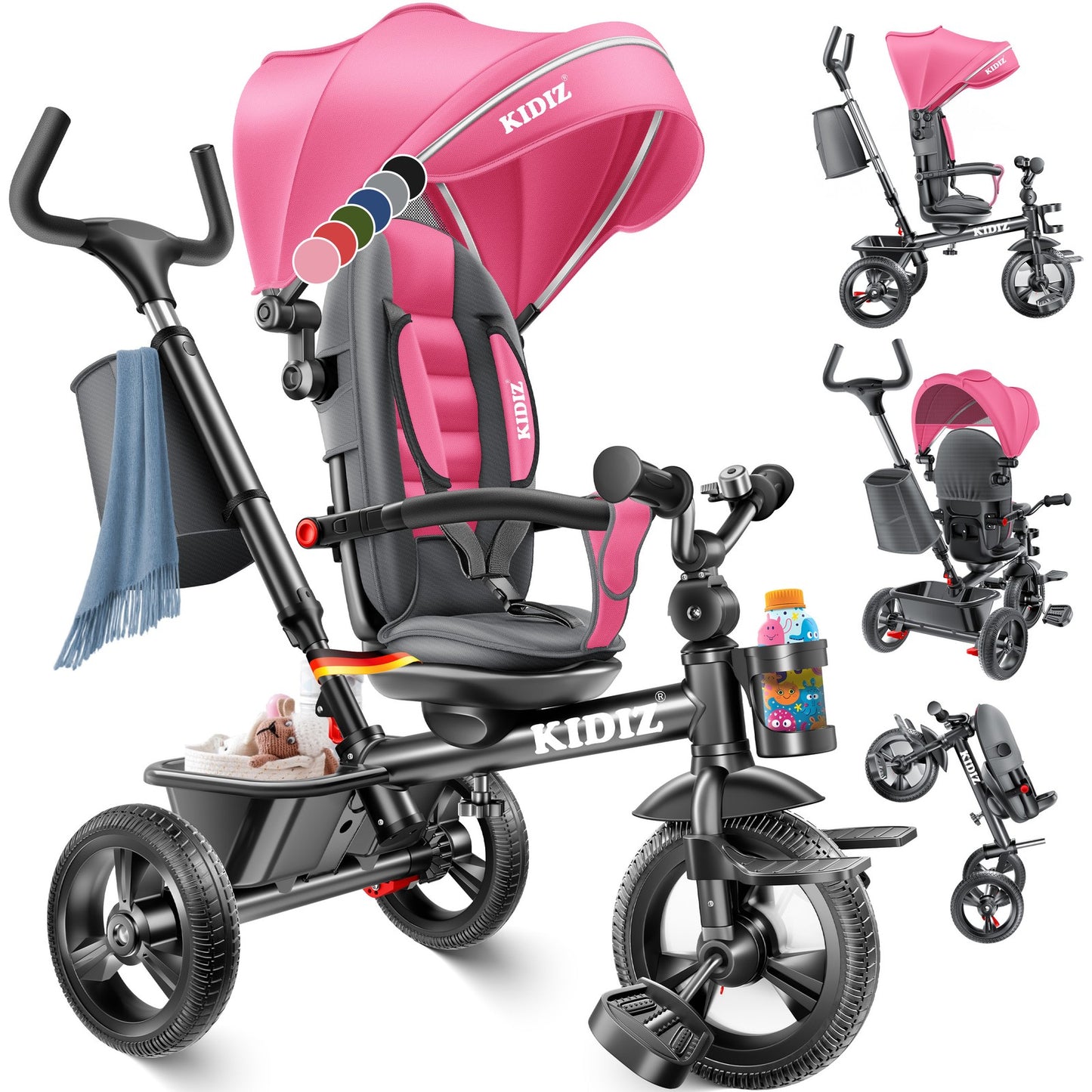 KIDIZ® Dreirad 5In1 Kinderdreirad Kinder Lenkstange Fahrrad Baby Kinderwagen