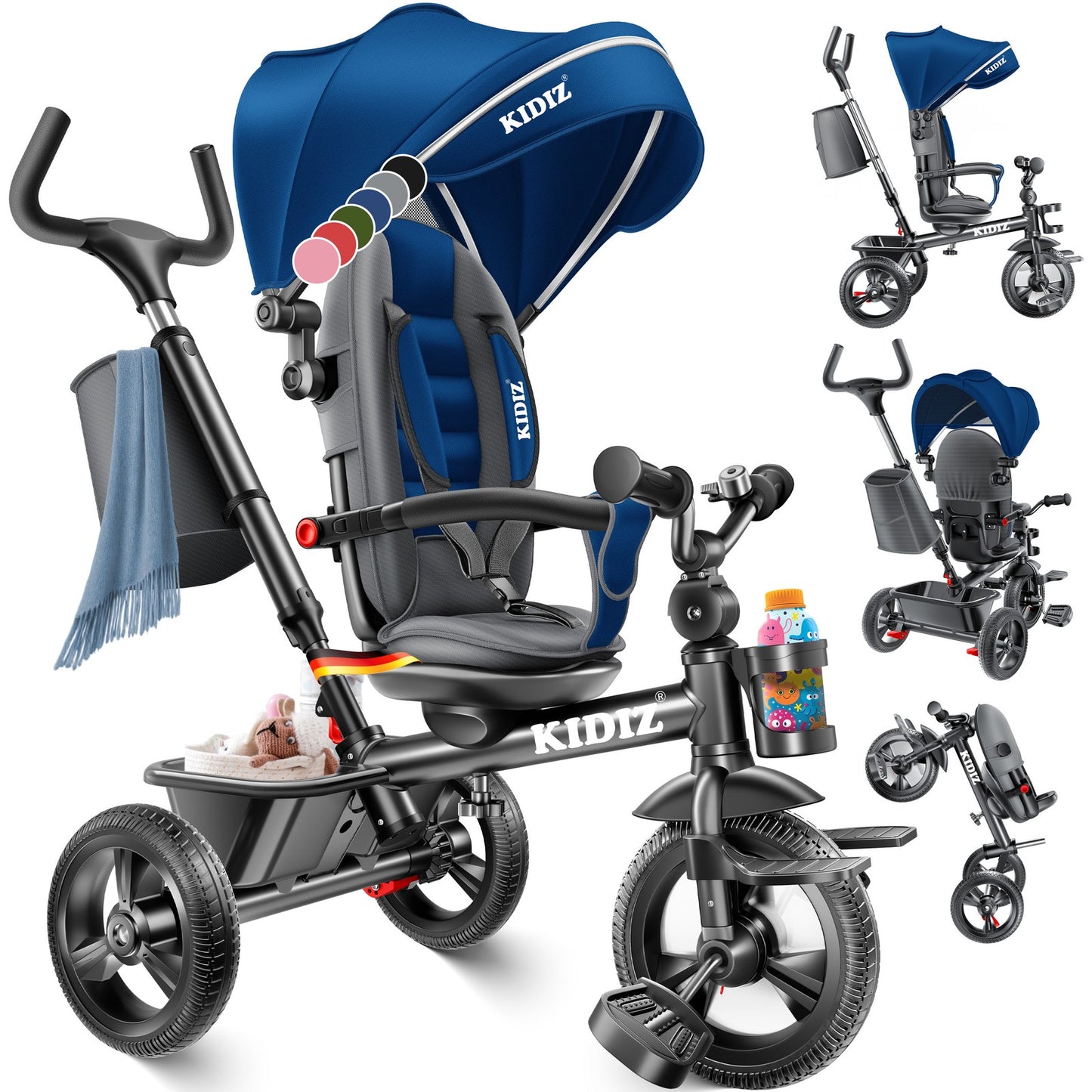 KIDIZ® Dreirad 5In1 Kinderdreirad Kinder Lenkstange Fahrrad Baby Kinderwagen