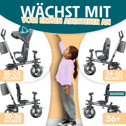 KIDIZ® Dreirad 5In1 Kinderdreirad Kinder Lenkstange Fahrrad Baby Kinderwagen