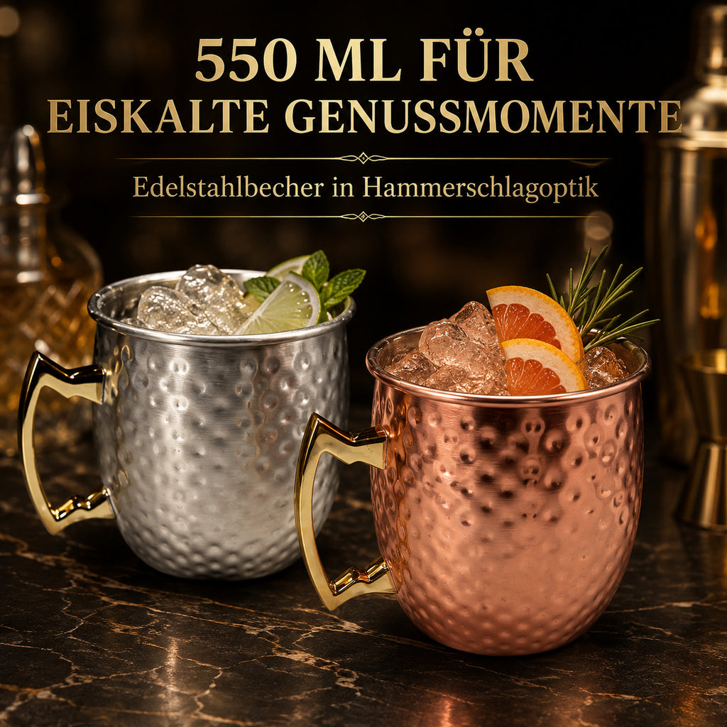 550 ml Edelstahlbecher in Hammerschlagoptik für kalte Getränke