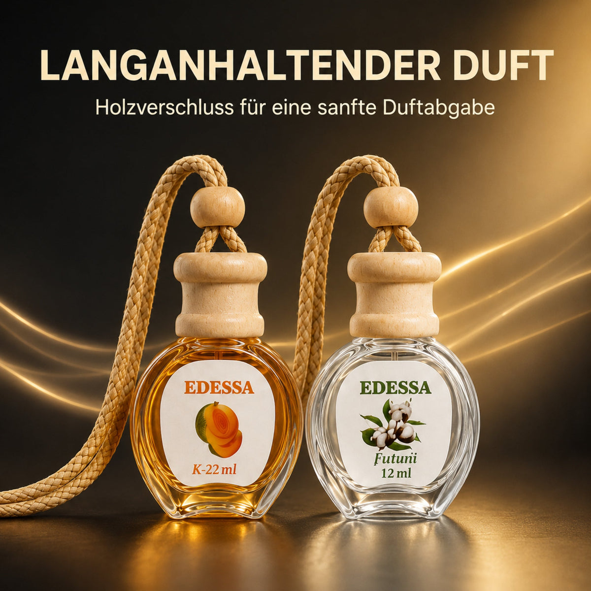 EDESSA Auto-Lufterfrischer mit Holzverschluss für sanfte Duftabgabe