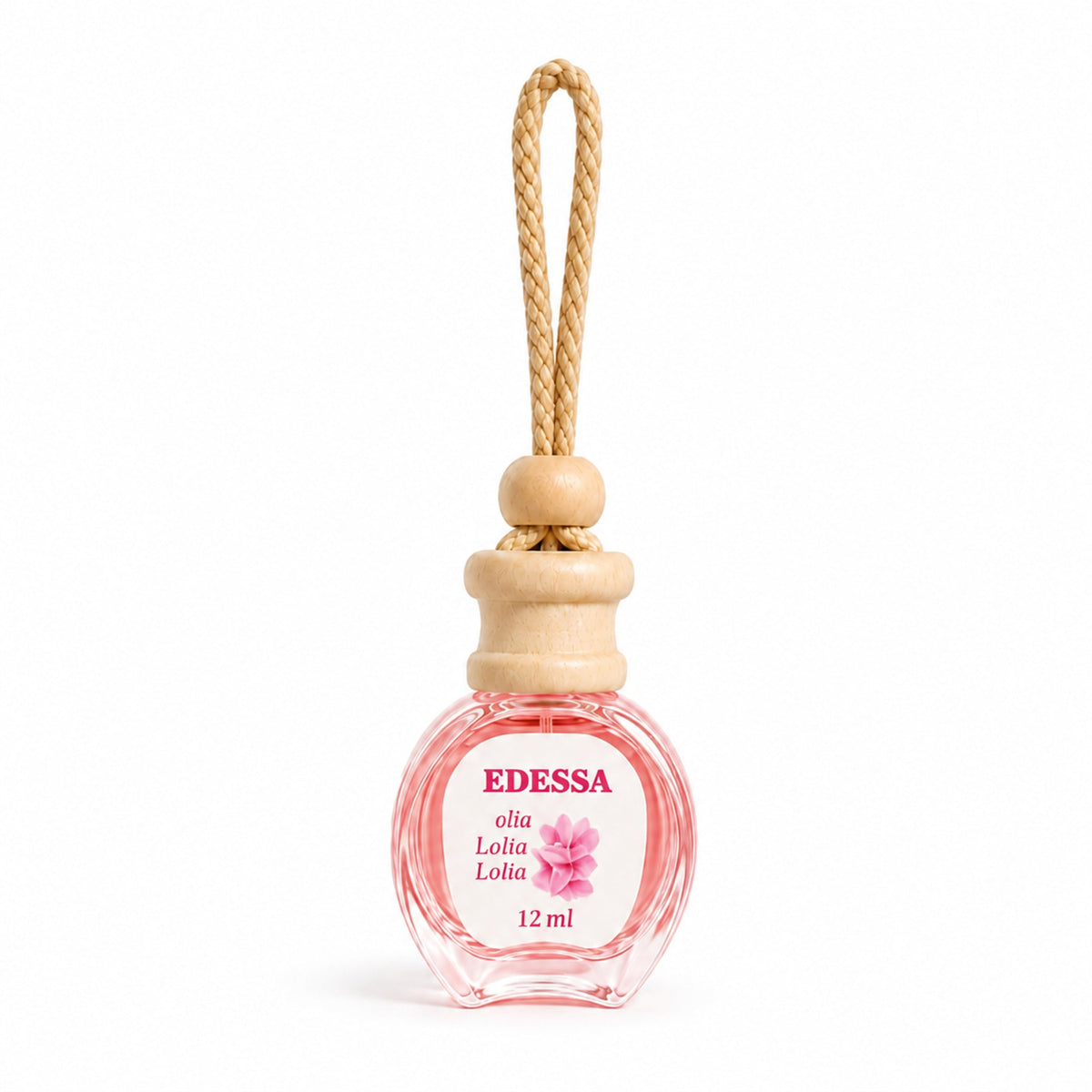 EDESSA Auto-Lufterfrischer 12 ml – Variante Rosa auf weißem Hintergrund