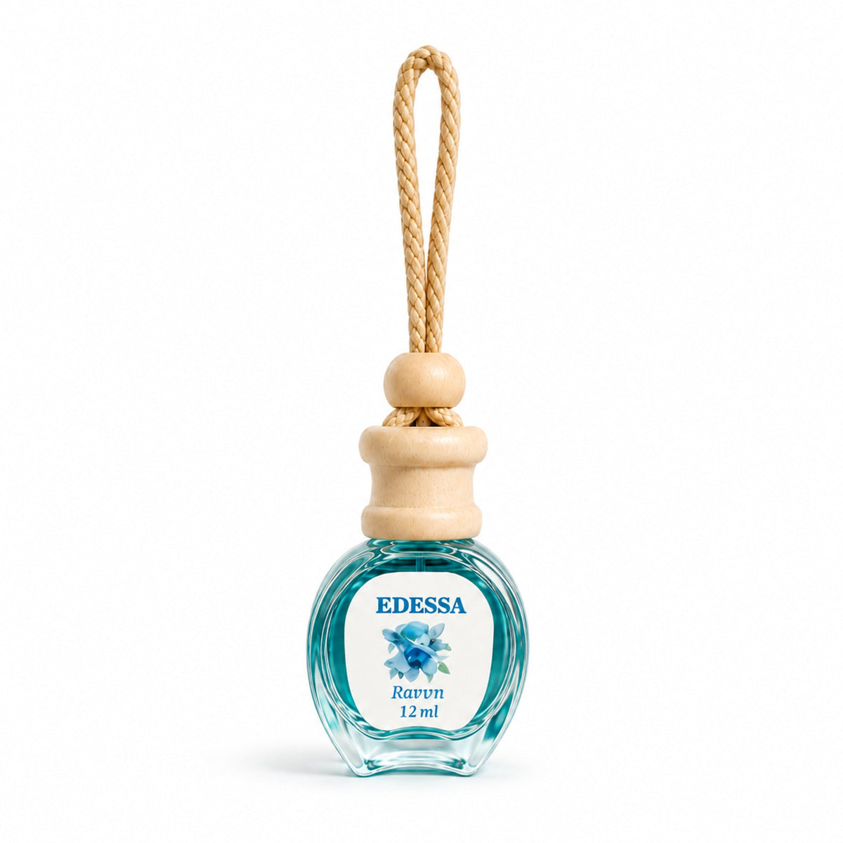 EDESSA Auto-Lufterfrischer 12 ml – Variante Türkis auf weißem Hintergrund