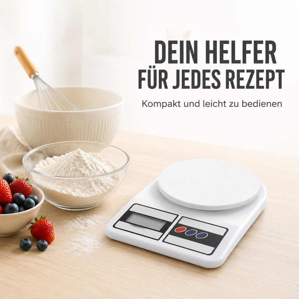 Kompakte elektronische Küchenwaage als Helfer für Rezepte