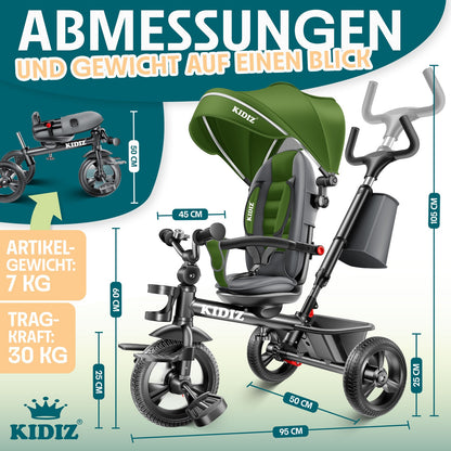 KIDIZ® Dreirad 5In1 Kinderdreirad Kinder Lenkstange Fahrrad Baby Kinderwagen