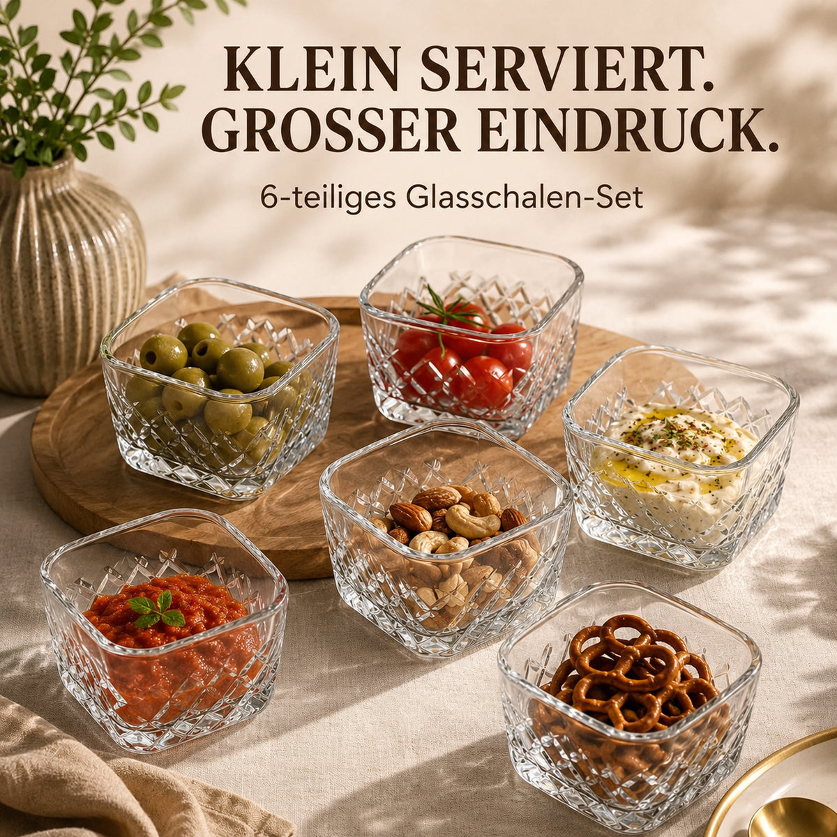 6-teiliges Glasschalen-Set stilvoll gedeckt