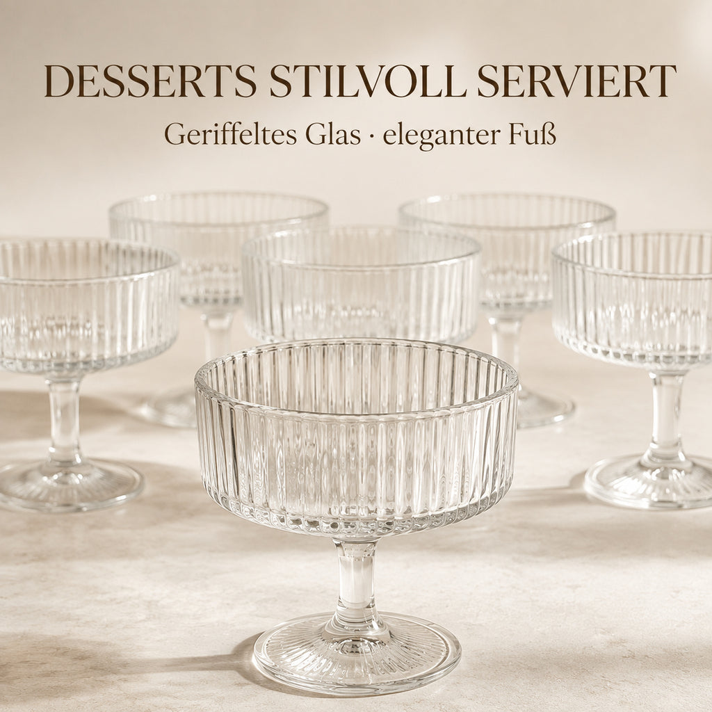 Geriffeltes Glas und eleganter Fuß der Acelya Dessertschalen