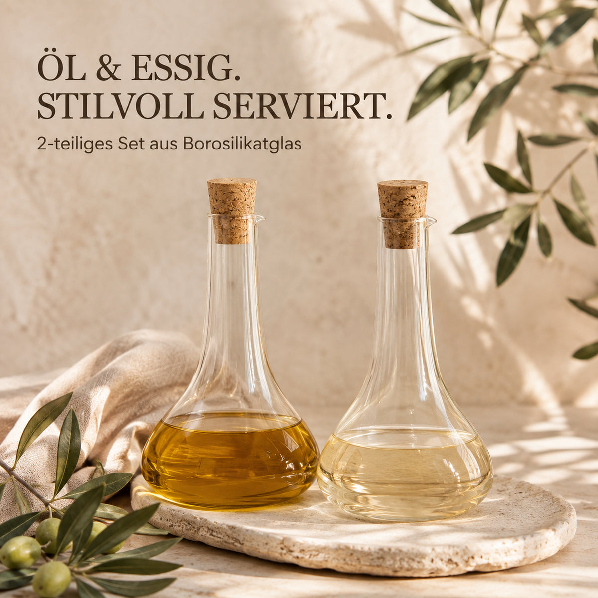 Öl und Essig stilvoll serviert – 2-teiliges Glasflaschen-Set