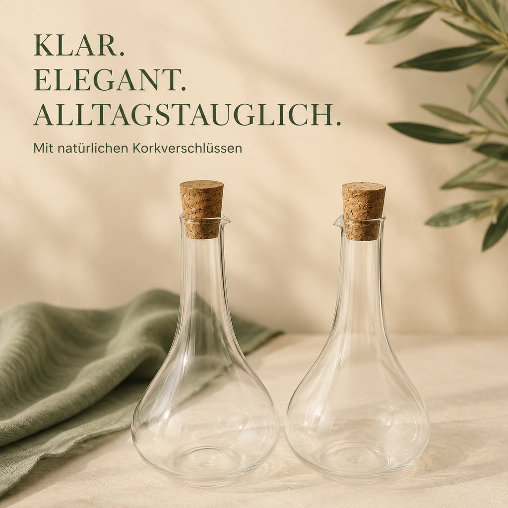 Klare Borosilikat-Glasflaschen mit natürlichen Korkverschlüssen
