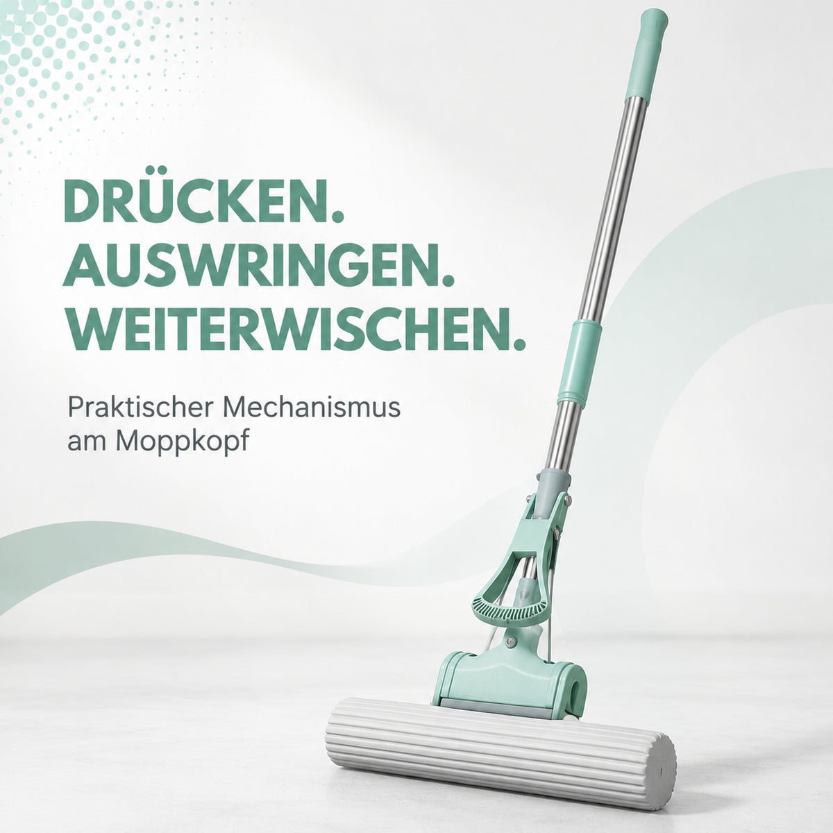 Rollen-Mopp mit praktischem Auswringmechanismus am Moppkopf