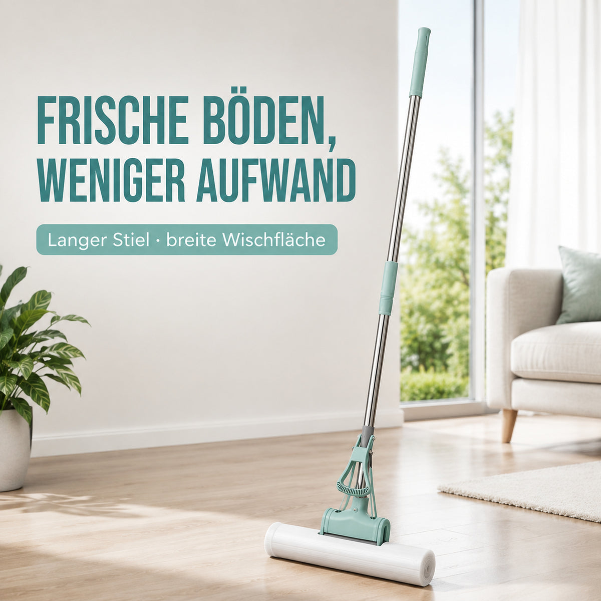 Rollen-Mopp mit langem Stiel und breiter Wischfläche